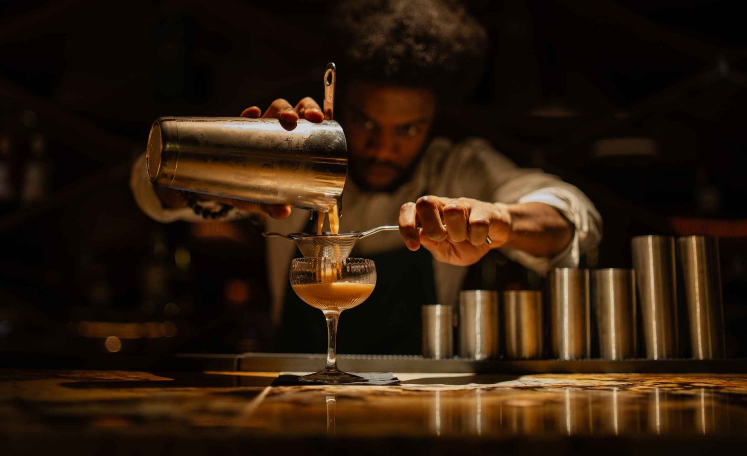 Mixing cocktails at the Bentley Record Room