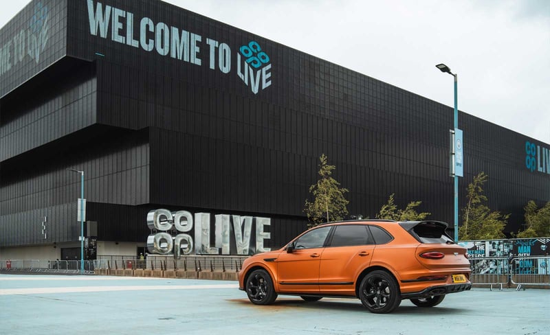 Orange Bentley outside Coop Live in Manchester