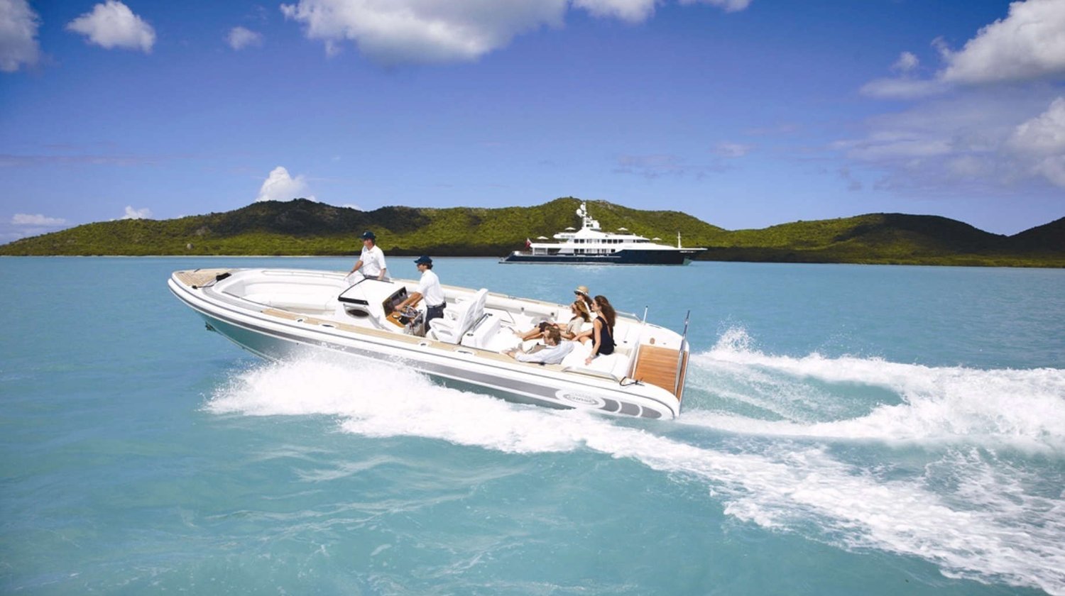 Luxury boat speeding through the ocean