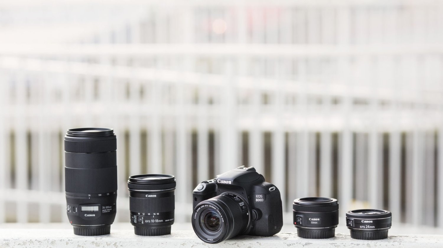 Canon camera with selection of Canon lenses