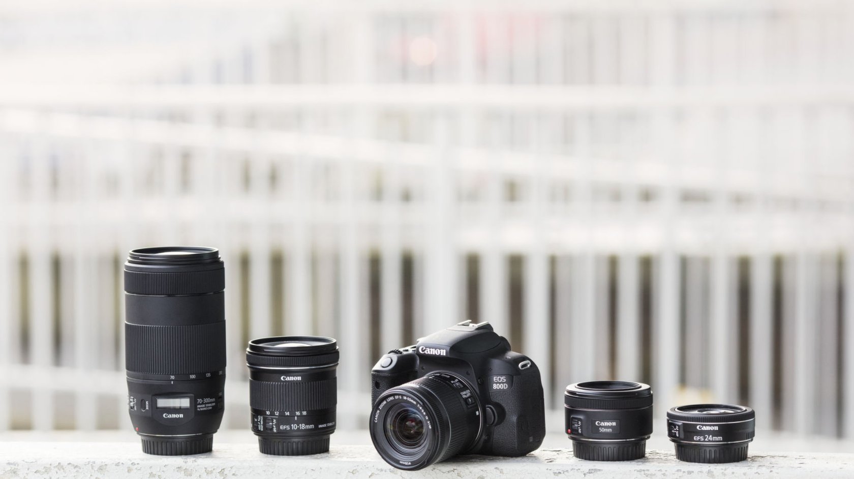 Canon camera with selection of Canon lenses
