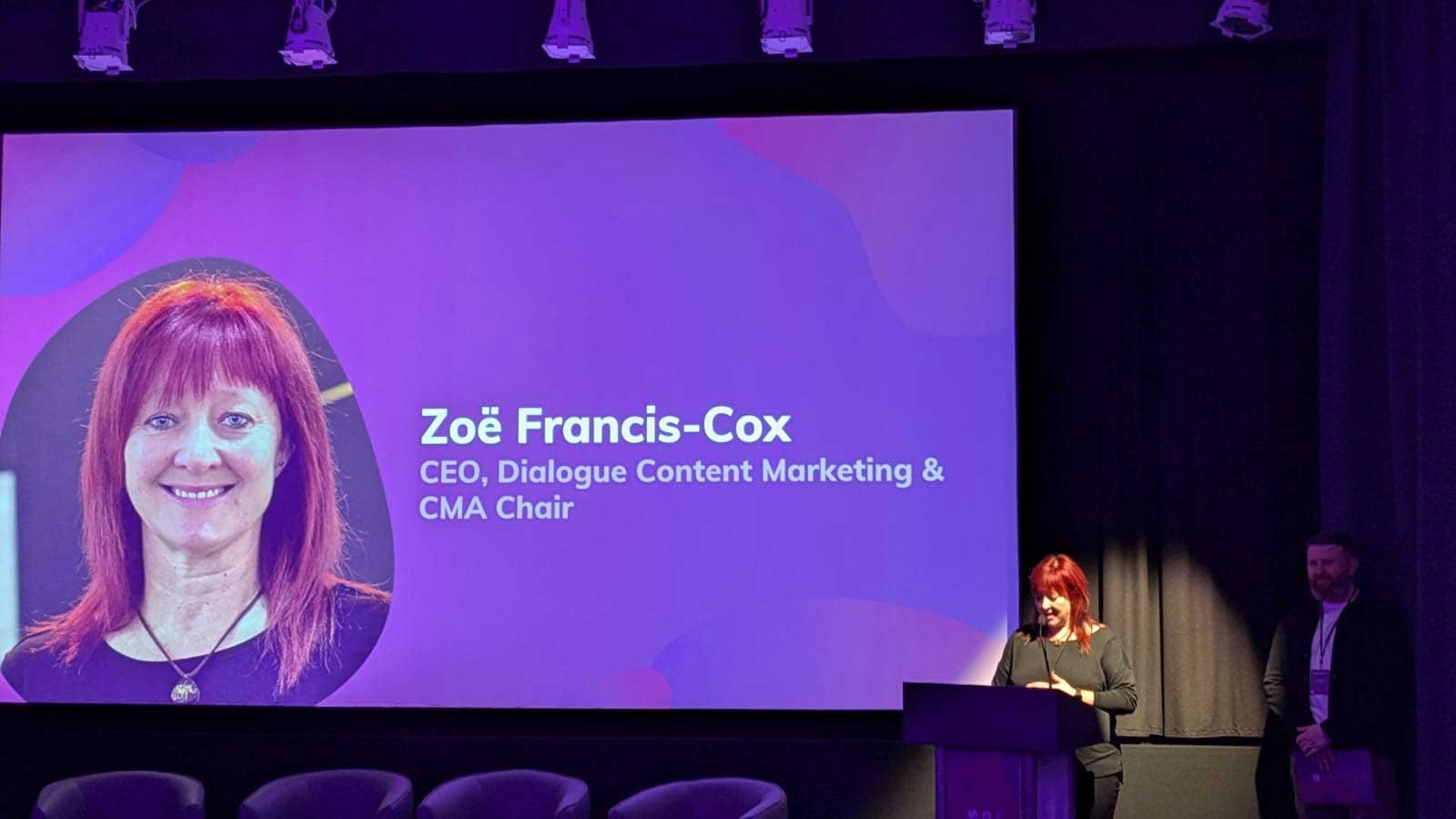 Zoe presenting at the Content Marketing Association