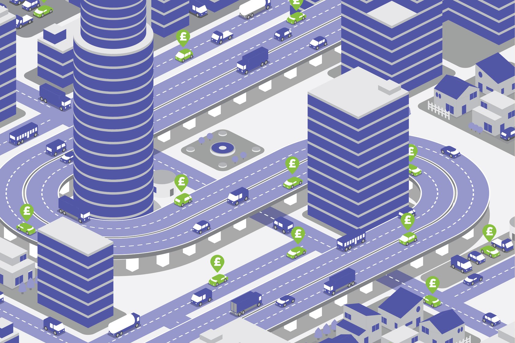 Illustration of an aerial shot of people gathered to make the shape of a car