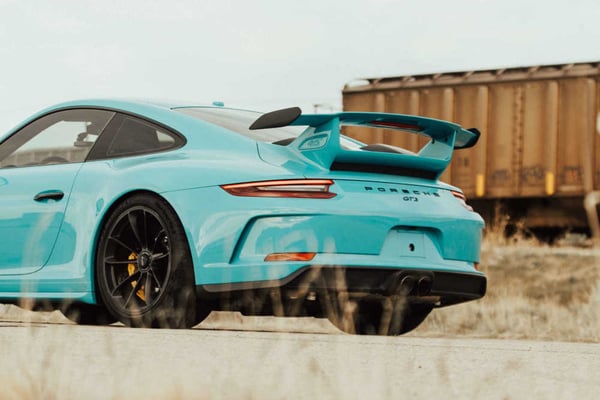 Blue Porsche spoiler