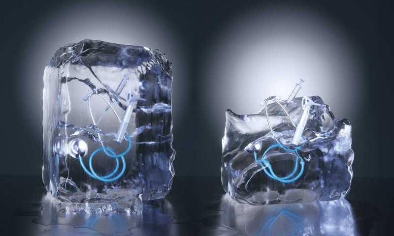 Stethoscopes in ice cubes 