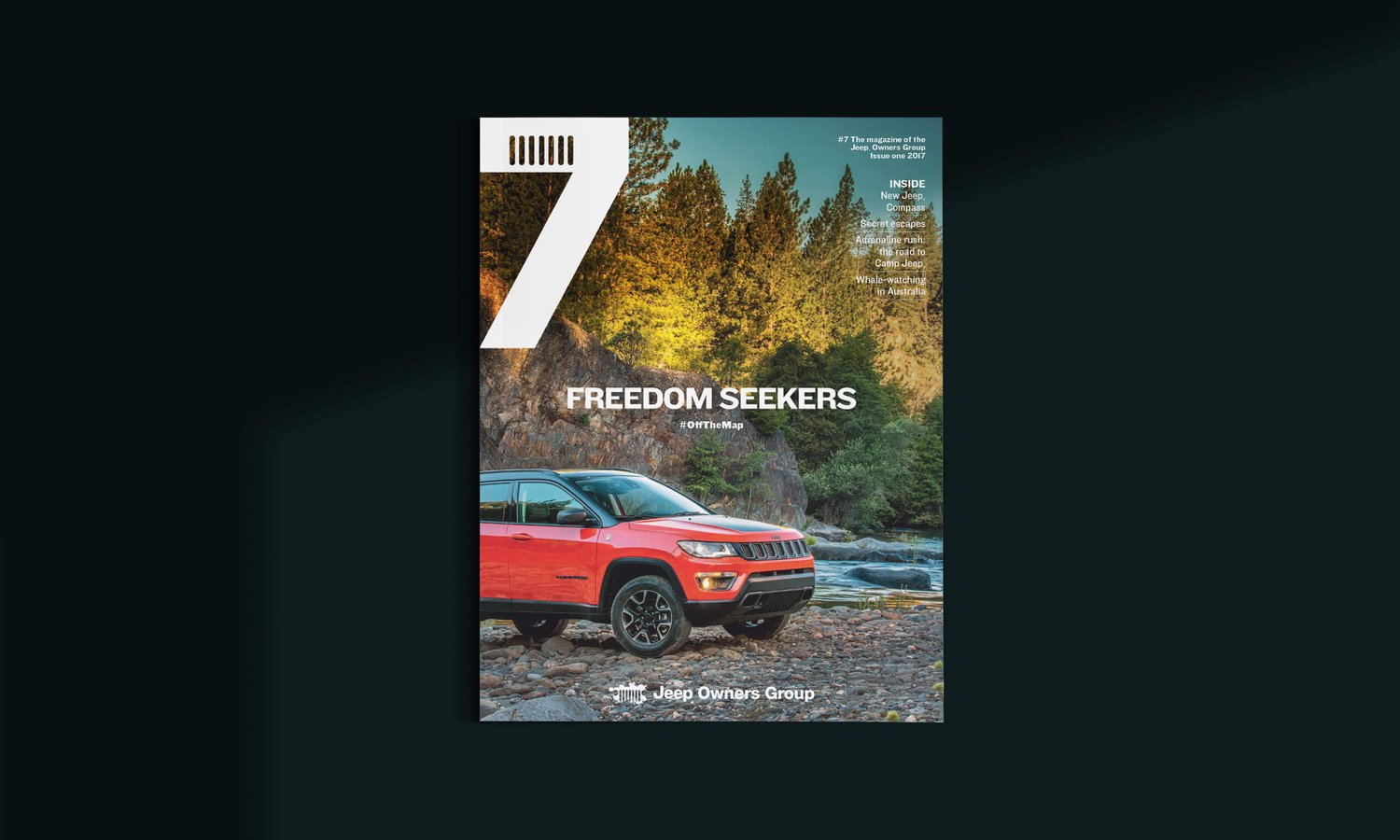 Cover of '7' Jeep Magazine on classy dark background