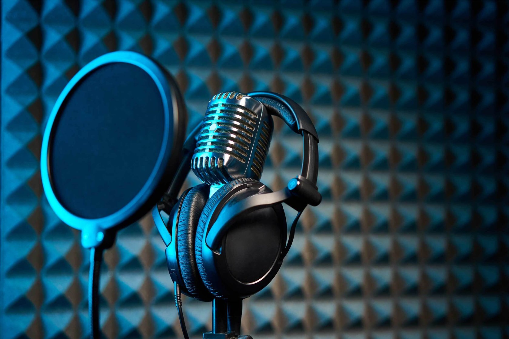 A microphone set up in a studio.