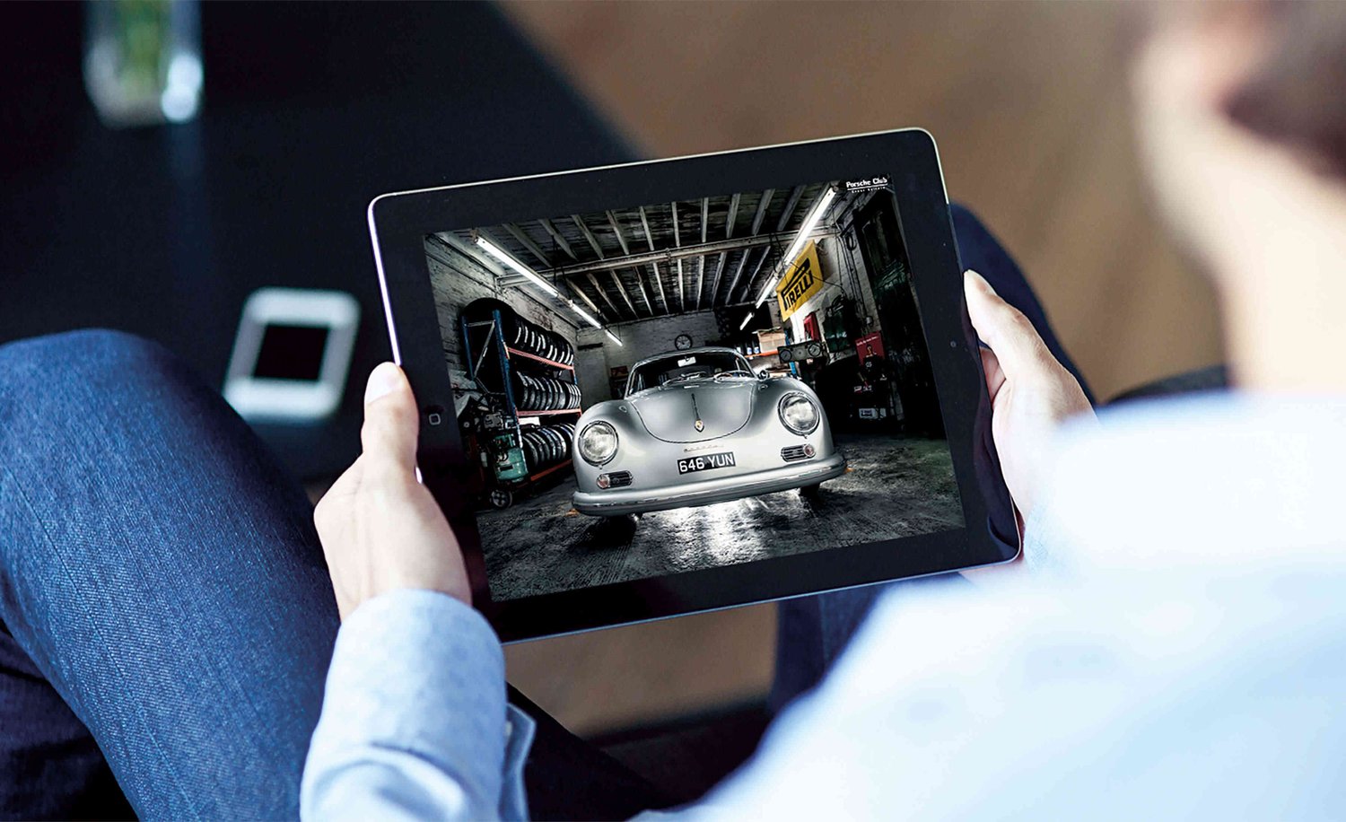 Porsche classic car on digital tablet