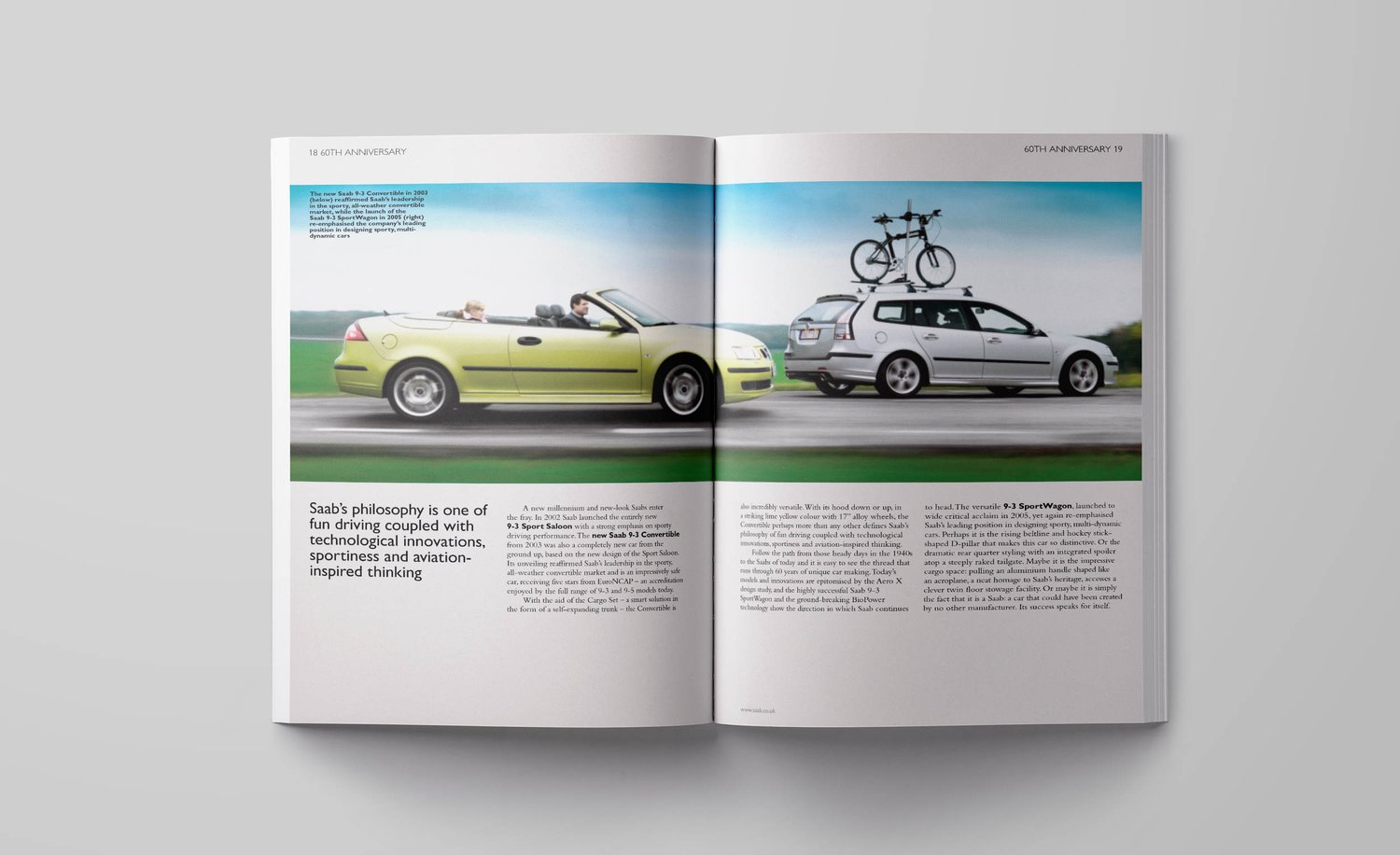 A Saab magazine page spread.
