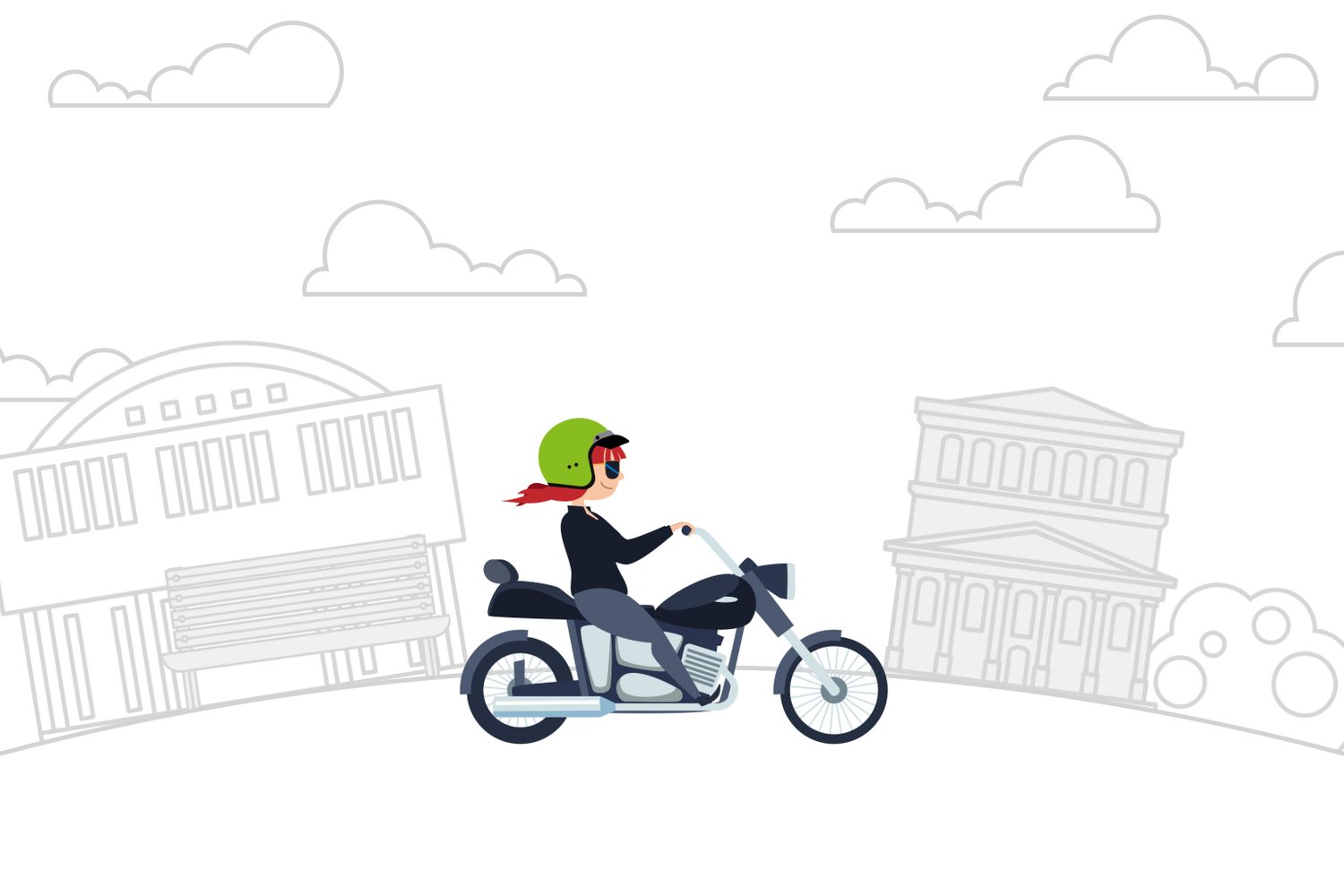 Illustration of Dialogue's Agency Director riding a motorcycle